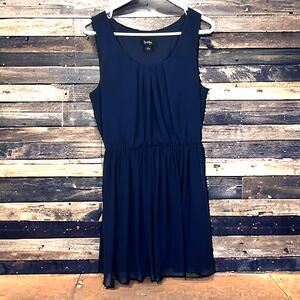 By & By Womens large Navy Blue Elastic Cinch Waist Lined Mini Dress